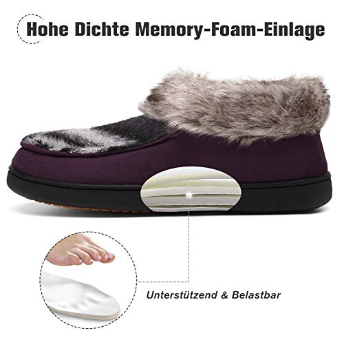 Mishansha Zapatillas Casa Invierno de Espuma Viscoelástica Mujer Antideslizantes CáLido Pantuflas Mujer de Interior y Exterior Morado Gr.39
