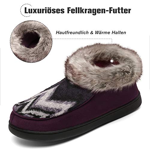 Mishansha Zapatillas Casa Invierno de Espuma Viscoelástica Mujer Antideslizantes CáLido Pantuflas Mujer de Interior y Exterior Morado Gr.39