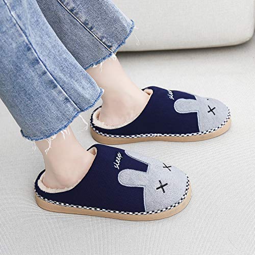 Mishansha Zapatillas de Casa de Mujer Hombre Invierno Zapatillas Calientes Casa Antideslizante CáLido Dibujos Animados Interior Pantuflas, Conejo-Azul, 39/40 EU=40/41 CN