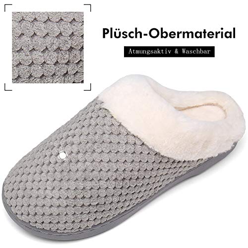 Mishansha Zapatillas de Casa Hombre Pantuflas Antideslizantes Mujer Cálido y Confortable Zapatillas de Espuma Viscoelástica Gris Gr.38/39