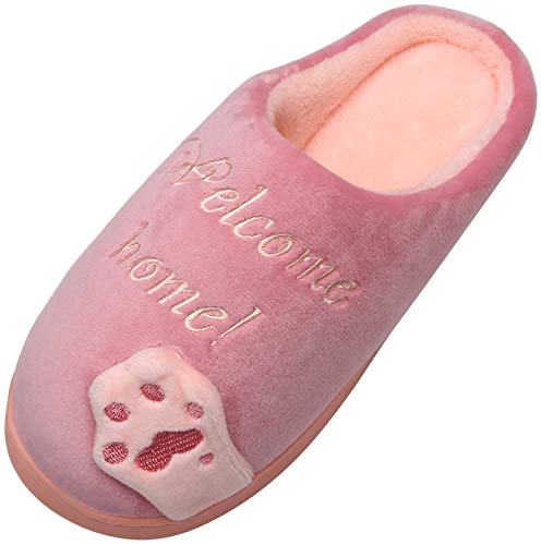 Mishansha Zapatillas de Estar por Casa Mujer Invierno Zapatillas de Interior Calientes Dibujos Animados Gato Dormitorio Zapatos de Piso, Cat-Rojo, 35/36 EU=36/37 CN