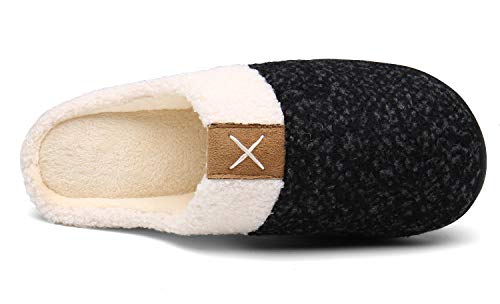 Mishansha Zapatillas Invierno Mujer Memory Foam Casa Zapatos Antideslizante Caliente Pantuflas Casa Cómodas Suave Slippers,Negro,40/41