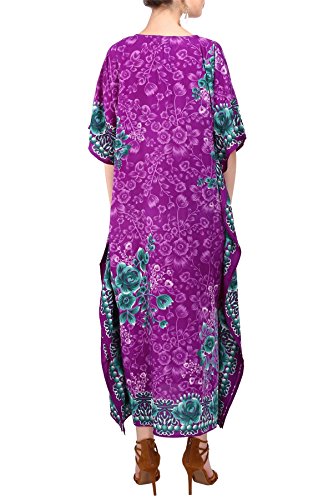 Miss Lavish London Mujeres caftán de Londres túnica Kimono Libre tamaño Largo Vestido de Fiesta para Loungewear Vacaciones Ropa de Dormir Playa Todos los días Cubrir Vestidos Púrpura EU 38-44