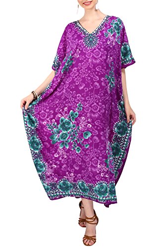 Miss Lavish London Mujeres caftán de Londres túnica Kimono Libre tamaño Largo Vestido de Fiesta para Loungewear Vacaciones Ropa de Dormir Playa Todos los días Cubrir Vestidos Púrpura EU 38-44