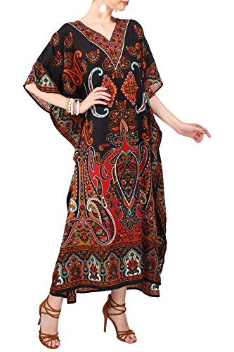 Miss Lavish London Mujeres caftán de Londres túnica Kimono Libre tamaño Largo Vestido de Fiesta para Loungewear Vacaciones Ropa de Dormir Playa Todos los días Cubrir Vestidos #102 [Negro EU 52-56]