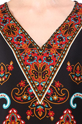 Miss Lavish London Mujeres caftán de Londres túnica Kimono Libre tamaño Largo Vestido de Fiesta para Loungewear Vacaciones Ropa de Dormir Playa Todos los días Cubrir Vestidos #102 [Negro EU 52-56]