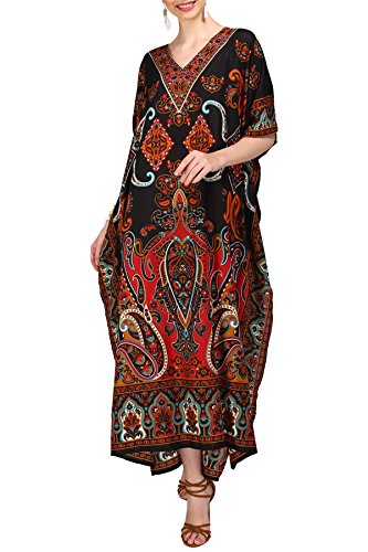 Miss Lavish London Mujeres caftán de Londres túnica Kimono Libre tamaño Largo Vestido de Fiesta para Loungewear Vacaciones Ropa de Dormir Playa Todos los días Cubrir Vestidos #102 [Negro EU 52-56]