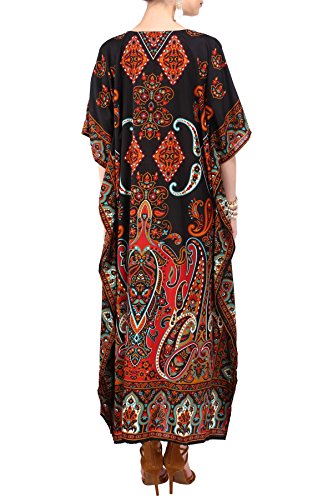 Miss Lavish London Mujeres caftán de Londres túnica Kimono Libre tamaño Largo Vestido de Fiesta para Loungewear Vacaciones Ropa de Dormir Playa Todos los días Cubrir Vestidos #102 [Negro EU 52-56]