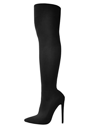 MissHeel Botines elásticos para mujer en la rodilla, puntiagudos., color Negro, talla 44 EU