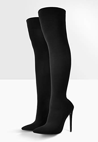 MissHeel Botines elásticos para mujer en la rodilla, puntiagudos., color Negro, talla 44 EU