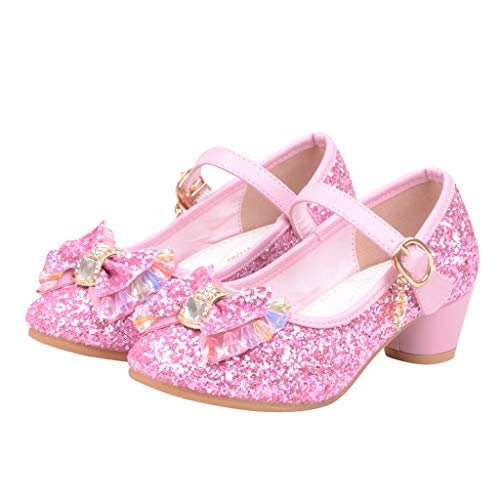 Mitlfuny Zapatos de Tango Latino para Niños Vestir Fiesta Arco Princesa Sandalias Perla Rhinestone Lentejuelas Zapatitos de Tacón Bebé Niña Primavera Verano Zapatillas de Baile Niñas 3-14 Años