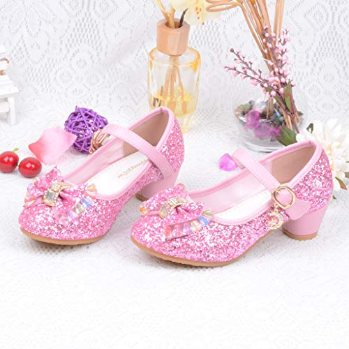 Mitlfuny Zapatos de Tango Latino para Niños Vestir Fiesta Arco Princesa Sandalias Perla Rhinestone Lentejuelas Zapatitos de Tacón Bebé Niña Primavera Verano Zapatillas de Baile Niñas 3-14 Años