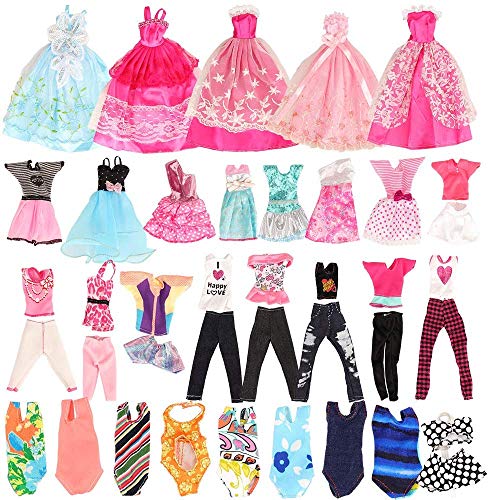 Miunana 21 Accesorios Seleccionados Al Azar para 11.5 Pulgada 30CM Muñeca: 5 Vestidos de Moda + 5 Blusas + 5 Pantalones + 3 Vestidos De Novia + 3 Trajes De Baño