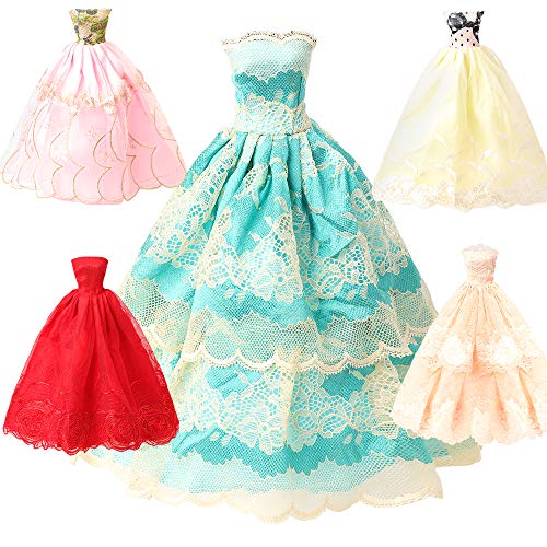 Miunana 22 accesorios para 11,5 pulgadas 28 – 30 cm muñeca chica: 5 vestidos de novia + 10 zapatos + 6 coronas + 6 collares.