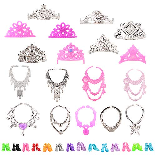 Miunana 22 accesorios para 11,5 pulgadas 28 – 30 cm muñeca chica: 5 vestidos de novia + 10 zapatos + 6 coronas + 6 collares.