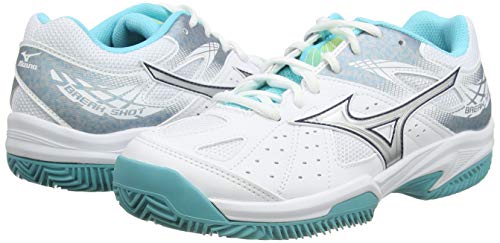 Mizuno Break Shot 2 CC, Zapatillas de Tenis Mujer, Blanco (White/Silver/Blue Curacao 03), 38.5 EU