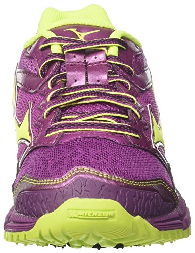 Mizuno Wave Daichi 3 Wos, Zapatillas de Running Mujer, Multicolor (Clover/safetyyellow/Darkpurple 44), 36.5 EU