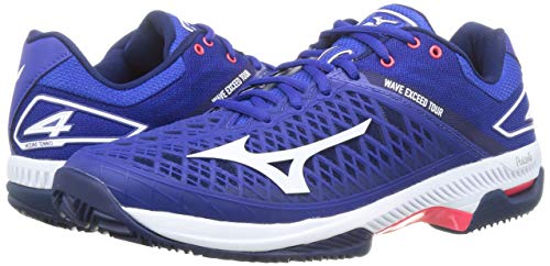 Mizuno Wave Exceed Tour 4 CC, Zapatos de Tenis Unisex Adulto, Azul Reflejo/Blanco/Diva Rosa, 40.5 EU