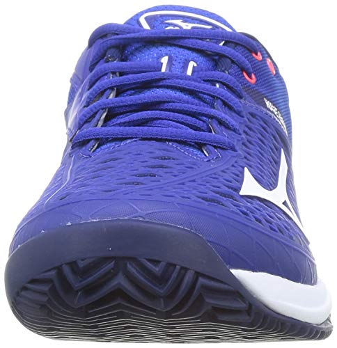 Mizuno Wave Exceed Tour 4 CC, Zapatos de Tenis Unisex Adulto, Azul Reflejo/Blanco/Diva Rosa, 40.5 EU