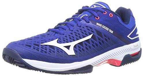 Mizuno Wave Exceed Tour 4 CC, Zapatos de Tenis Unisex Adulto, Azul Reflejo/Blanco/Diva Rosa, 40.5 EU