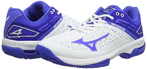 Mizuno Wave Exceed Tour4 CC, Zapatillas de Tenis Mujer, Blanco (Wht/Dazzling Blue/Silver 25), 40 EU