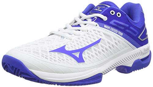 Mizuno Wave Exceed Tour4 CC, Zapatillas de Tenis Mujer, Blanco (Wht/Dazzling Blue/Silver 25), 40 EU