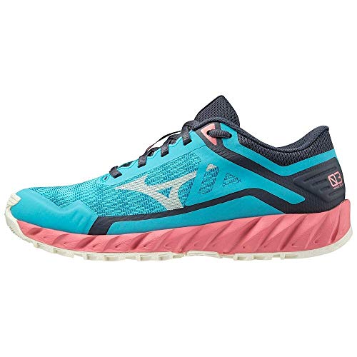 Mizuno Wave Ibuki 3, Zapatillas para Carreras de montaa Mujer, Scubablue Tearose Blanco, 38.5 EU
