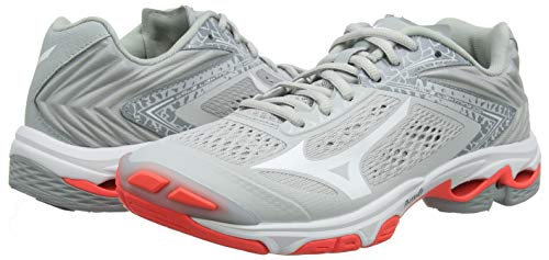 Mizuno Wave Lightning Z5, Zapatillas de Voleibol Unisex Adulto, Gris Glaciergray Blanco Fiery Coral 60, 36.5 EU