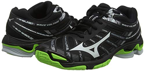 Mizuno Wave Voltage, Zapatillas de Voleibol Unisex Adulto, Negro Negro Alto Rise Verde Gecko 37, 43 EU