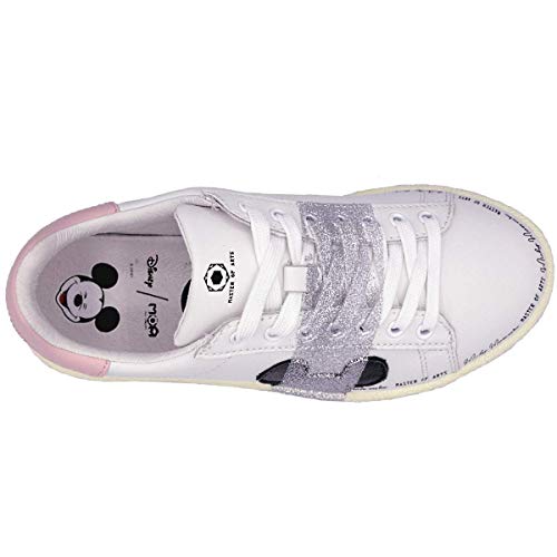 MOA Master of Arts MD402 - Zapatos de mujer de Mickey Mouse de Disney - Zapatillas deportivas de piel - Color blanco y rosa - Plateado - Cómodas Blanco Size: 38 EU
