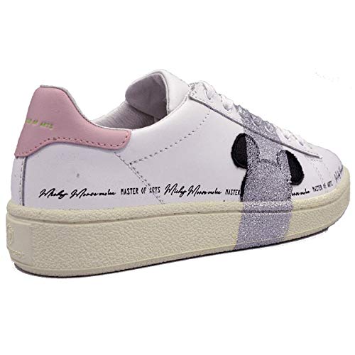 MOA Master of Arts MD402 - Zapatos de mujer de Mickey Mouse de Disney - Zapatillas deportivas de piel - Color blanco y rosa - Plateado - Cómodas Blanco Size: 38 EU