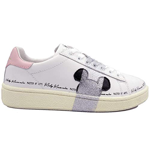 MOA Master of Arts MD402 - Zapatos de mujer de Mickey Mouse de Disney - Zapatillas deportivas de piel - Color blanco y rosa - Plateado - Cómodas Blanco Size: 38 EU