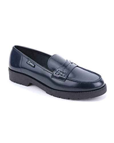 Mocasin Colegiales Piel Marino Zapato Castellano Adolescentes NIÑA Uniforme Escolar Resistentes Impermeables - Marino, 37