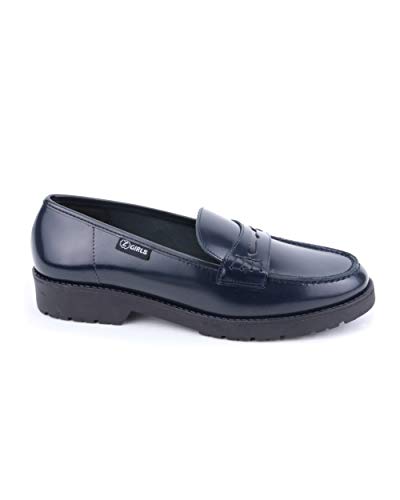 Mocasin Colegiales Piel Marino Zapato Castellano Adolescentes NIÑA Uniforme Escolar Resistentes Impermeables - Marino, 37