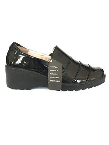 Mocasín para Mujer de Espuma viscoelástica con cuña para diabéticos ortopédica, Flexible, Suave, elástico, Flexible, para Oficina, Hospital, Enfermera, Cuidado de la Salud, Color Negro, Talla 42 EU