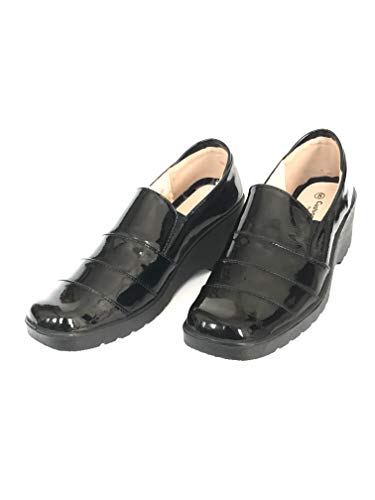 Mocasín para Mujer de Espuma viscoelástica con cuña para diabéticos ortopédica, Flexible, Suave, elástico, Flexible, para Oficina, Hospital, Enfermera, Cuidado de la Salud, Color Negro, Talla 42 EU