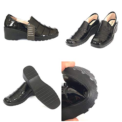 Mocasín para Mujer de Espuma viscoelástica con cuña para diabéticos ortopédica, Flexible, Suave, elástico, Flexible, para Oficina, Hospital, Enfermera, Cuidado de la Salud, Color Negro, Talla 42 EU