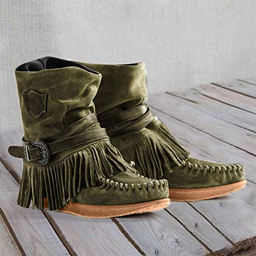 Moda para mujer Casual Punta redonda con flecos retro Botines cortos Zapatos planos invierno rebajas altas tacon planas cuña piel negras media caña sexy