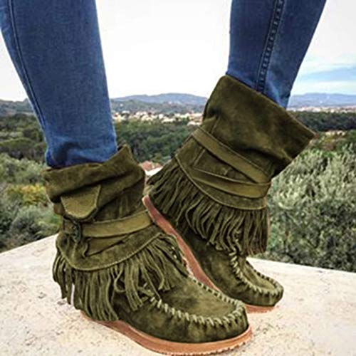 Moda para mujer Casual Punta redonda con flecos retro Botines cortos Zapatos planos invierno rebajas altas tacon planas cuña piel negras media caña sexy