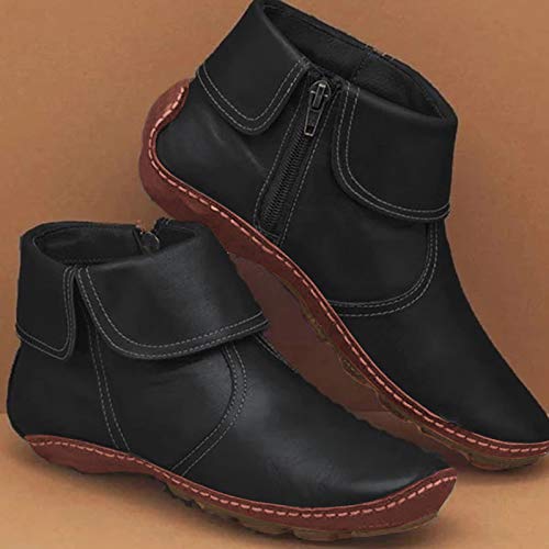 Moda para Mujer Pisos Cremallera de Cuero Antideslizante Punta Redonda Botas Casuales Botines Invierno Rebajas Altas Tacon Planas cuña Piel Negras Media caña Sexy