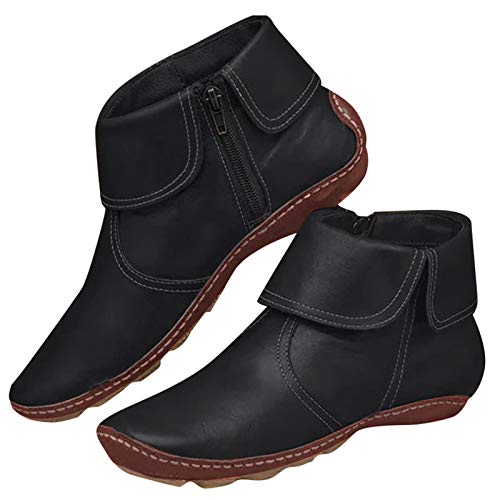 Moda para Mujer Pisos Cremallera de Cuero Antideslizante Punta Redonda Botas Casuales Botines Invierno Rebajas Altas Tacon Planas cuña Piel Negras Media caña Sexy
