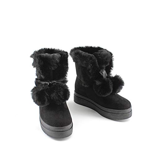 Modelisa - Botas Forradas Pompones con Pelo para Mujer (Negro, Numeric_41)