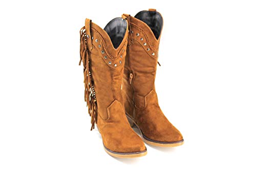 Modelisa - Botas Planas Cowboy con Flecos para Mujer (Camel, Numeric_36)