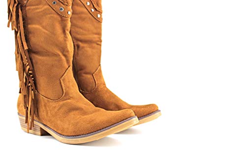 Modelisa - Botas Planas Cowboy con Flecos para Mujer (Camel, Numeric_36)