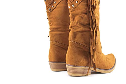 Modelisa - Botas Planas Cowboy con Flecos para Mujer (Camel, Numeric_36)