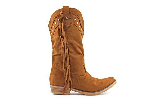 Modelisa - Botas Planas Cowboy con Flecos para Mujer (Camel, Numeric_36)