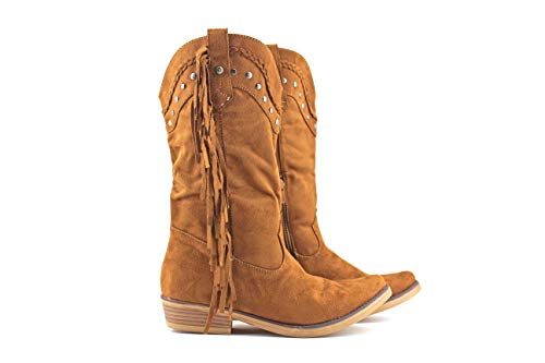 Modelisa - Botas Planas Cowboy con Flecos para Mujer (Camel, Numeric_36)