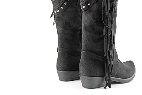 Modelisa - Botas Planas Cowboy con Flecos para Mujer (Negro, Numeric_37)