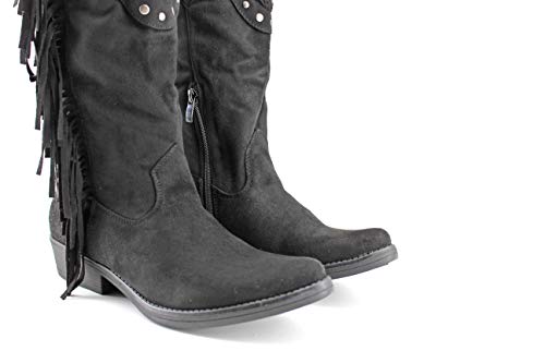 Modelisa - Botas Planas Cowboy con Flecos para Mujer (Negro, Numeric_37)