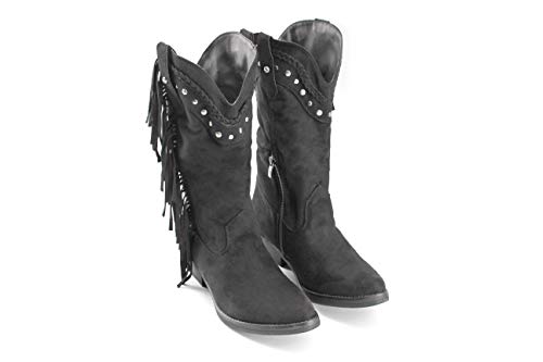 Modelisa - Botas Planas Cowboy con Flecos para Mujer (Negro, Numeric_37)